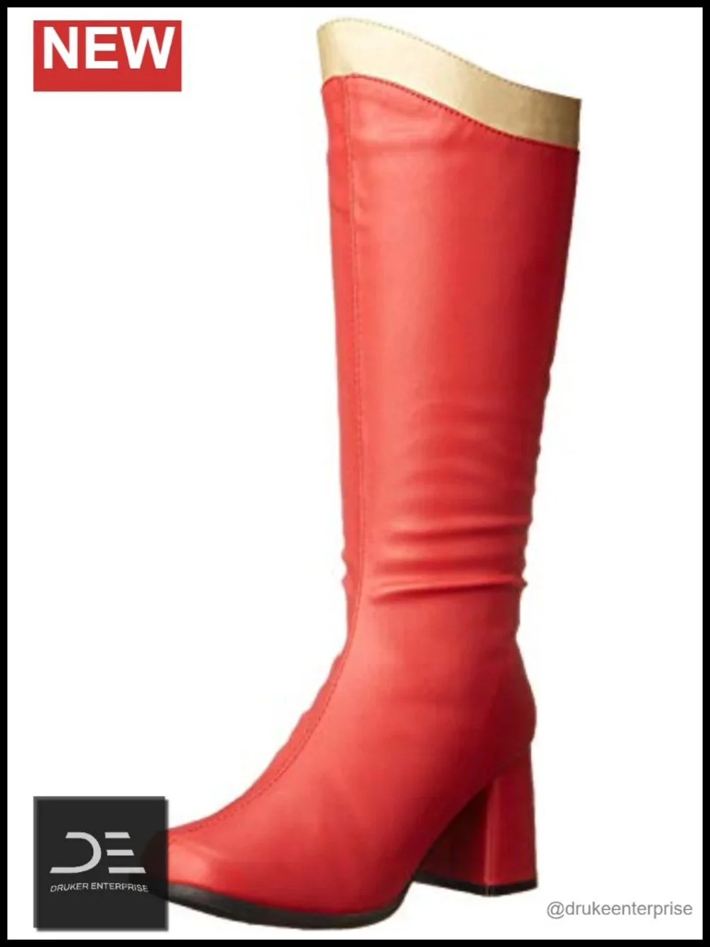 Faux Leather Knee-High Block Heel Boots with Zipper